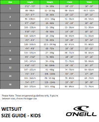 o neill wetsuit size chart the wave shack