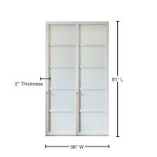 Contractors Wardrobe 96 In X 81 In Tranquility 5 Lite White Wood Frame White Back Painted Glass Panels Interior Sliding Closet Door White Frame