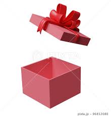 pink open gift box empty with red bow