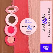 blue heaven stack slay mulask trio contour blush highlighter for face makeup 3 in 1 set royal deep 5 4g blush