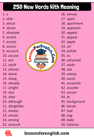 250 new words with meaning in english