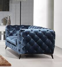 Blue Velour Tufted Sofa Loveseat Set