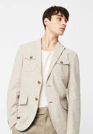 Mango Tin Suit Jacket Beige Men Timeless Design Mango Slip