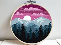 Mountain Landscape Modern Cross Stitch Pattern Easy Counted