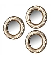 Set Of 3 Round Wall Mirrors Gold Molding