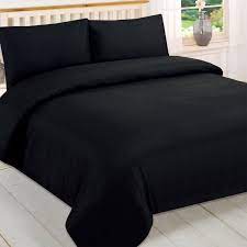 plain black bed set with 2 pillow covers
