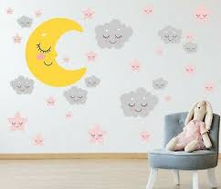 pastel sleepy moon stars clouds wall