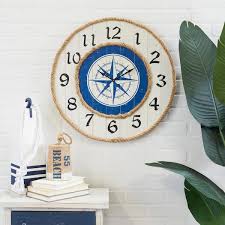 Blue Wood Compass Og Wall Clock