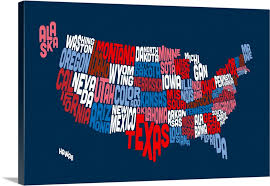 United States Typography Text Map Red