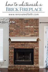 whitewash a brick fireplace with paint