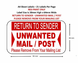 Use these templates as a guidline layer. Transport Logistik Return To Sender Labels Red Print A4 Sheet Labels Choose Qty Junk Mail Sultec Com Uy