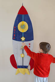 Rocket Height Chart Handmade Fabric Growth Chart Boy Wall Decor Space Theme
