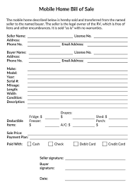 mobile home bill of form