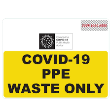 Decorated with a picture of a needle and its proper container, this no sharps sign asks people to put needles in a sharps container. Covid 19 Ppe Waste Only Labels