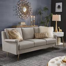 Homesullivan 75 In Slope Arm Fabric Straight Sofa In Gray With Gold Metal Legs