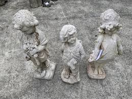 3 X Concrete Garden Statues Incl