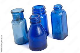 Vintage Blue Glass Bottles Stock Photo