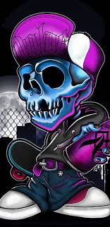 neon skull head bones cartoon hd