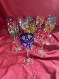 Series Of 14 Cut Color Crystal Wine Glasses