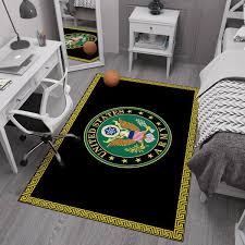 ottomanson black yellow 5 ft x 7 ft washable man cave bedroom us army logo border non slip area rug