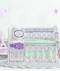 Green Purple Fl Crib Bedding Set