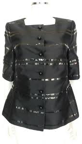 Akris Black Cotton Clear Stripe Pattern Eu 46 Blazer Size 14 L
