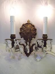 Two Light Bronze Crystal Wall Sconce
