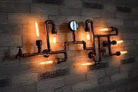 Industrial Pipe Wall Lamp With Gauge