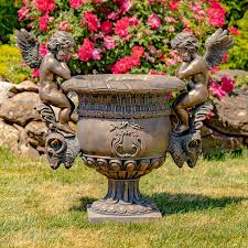 Tall Large Magnesium Urn With Cherubs