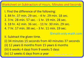 worksheet on subtraction of hours