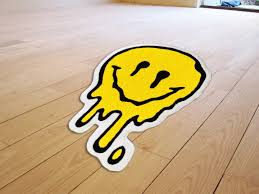 trippy acid smiley emoji floor mat