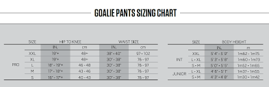 Goalie Pants Sizing Chart Warrior