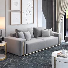 Modern Gray Cotton Linen Upholstered