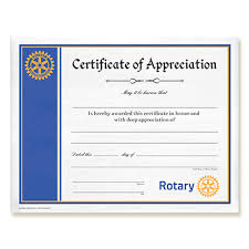 Rotary Customized Certificate Of Appreciation Rotary Club Supplies
