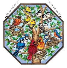 Nesting Birds Octagon Stained Glass Panel