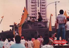 The people power revolution (also known as the edsa revolution and the philippine revolution of 1986) was a series of popular demonstrations in the philippines that began in 1983 and culminated in 1986 with the overthrow of president marcos. Photos Scenes From The 1986 People Power Revolution