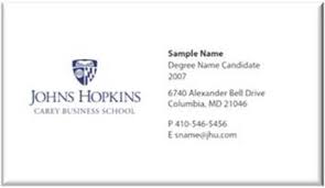 Student Business Cards Name Badges Johns Hopkins Carey Business
