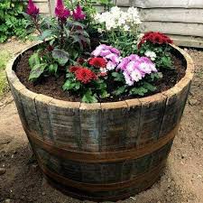 Large Oak Whisky Barrel Planter Wooden