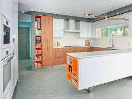 midcentury kitchen with terrazzo floors