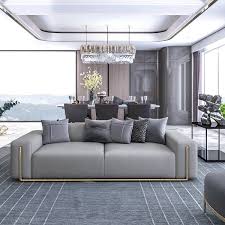 87 Modern Gray Cotton Linen Upholstered 3 Seater Sofa For Living Room