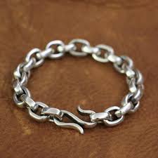 Linsion 925 Sterling Silver Fish Hook Clasp Mens Chain Biker Punk Bracelet Ta140