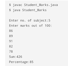 write a java program to input marks of