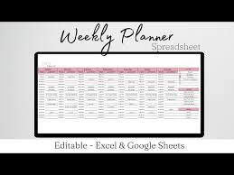 weekly planner excel spreadsheet