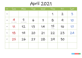 Mark the date with green and pink, blue color. Free Printable April 2021 Calendar With Holidays Template Ink21m40 Free Printable 2021 Monthly Calendar With Holidays