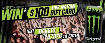 Fri, aug 20, 2021, 4:03pm edt Monster Energy Shell Ticketmaster Gift Card Giveaway Win A 100 Gift Card Eligibility Canada This Giveaway En Gift Card Giveaway Monster Energy Gift Card