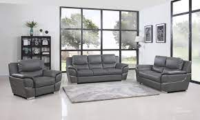 111 Chic Grey Leather Sofa Set