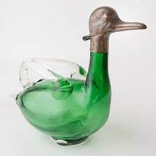 Vintage Green Bohemian Glass Duck