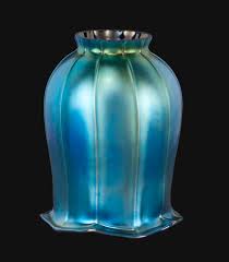 blue iridescent tulip art glass shade