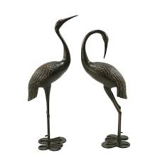 Noble House Scarlet Outdoor Aluminum Crane Garden Statues Set Of 2