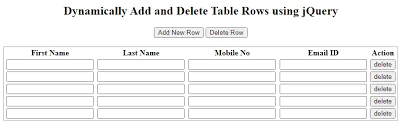 delete rows dynamically using jquery